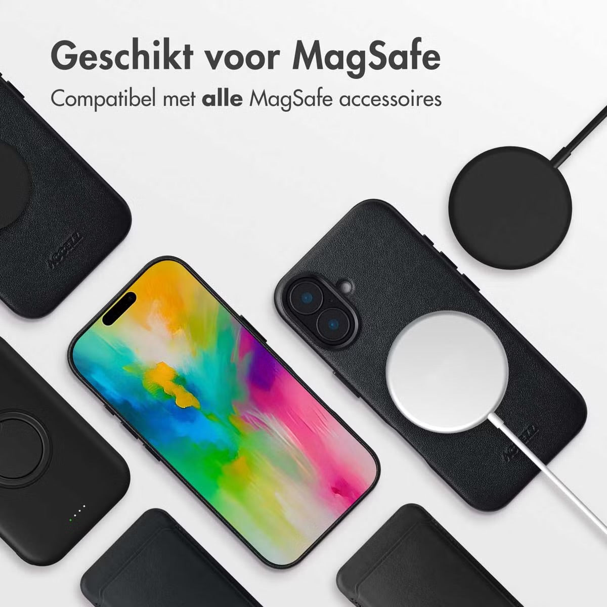 Accezz MagSafe Leather Backcover voor de Apple iPhone 16 - Onyx Black