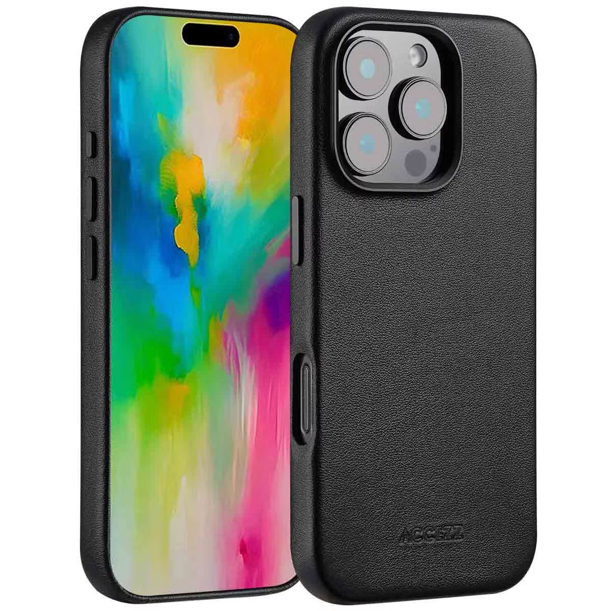 Accezz MagSafe Leather Backcover voor de Apple iPhone 16 Pro - Onyx Black