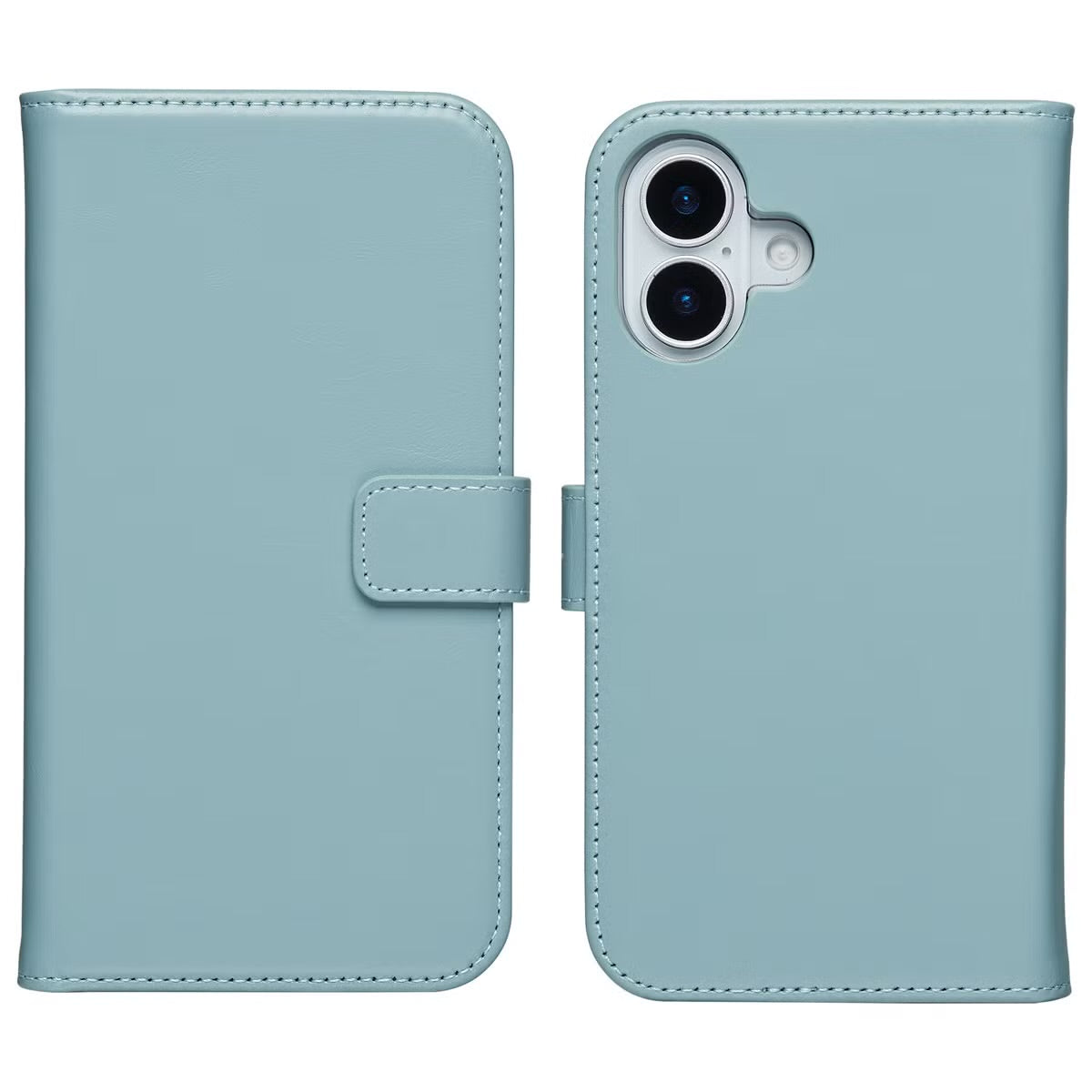 Selencia Echt Leren Bookcase voor de Apple iPhone 17 - Lichtblauw