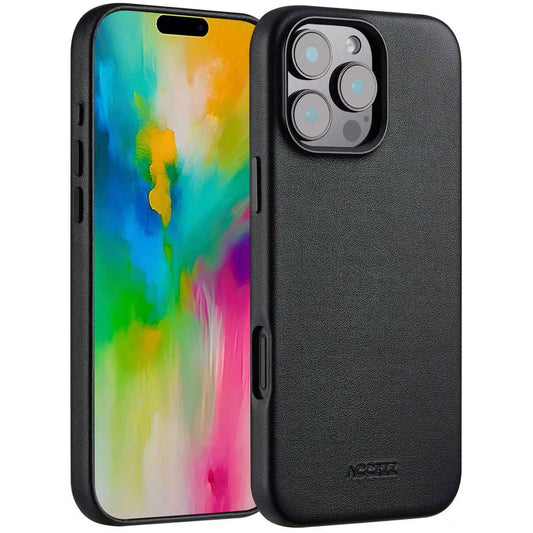 Accezz MagSafe Leather Backcover voor de Apple iPhone 16 Pro Max - Onyx Black