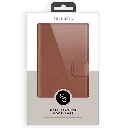 Selencia Echt Leren Bookcase voor de Apple iPhone 17 Pro - Lichtbruin