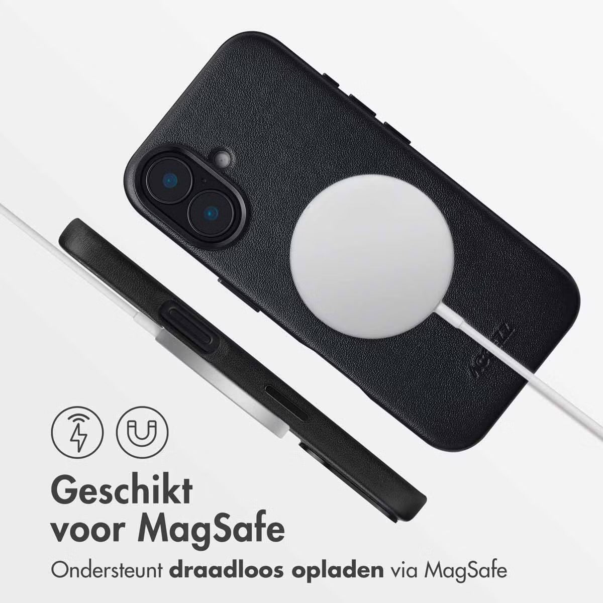 Accezz MagSafe Leather Backcover voor de Apple iPhone 16 - Onyx Black