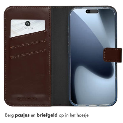 Selencia Echt Leren Bookcase voor de Apple iPhone 17 Pro - Bruin