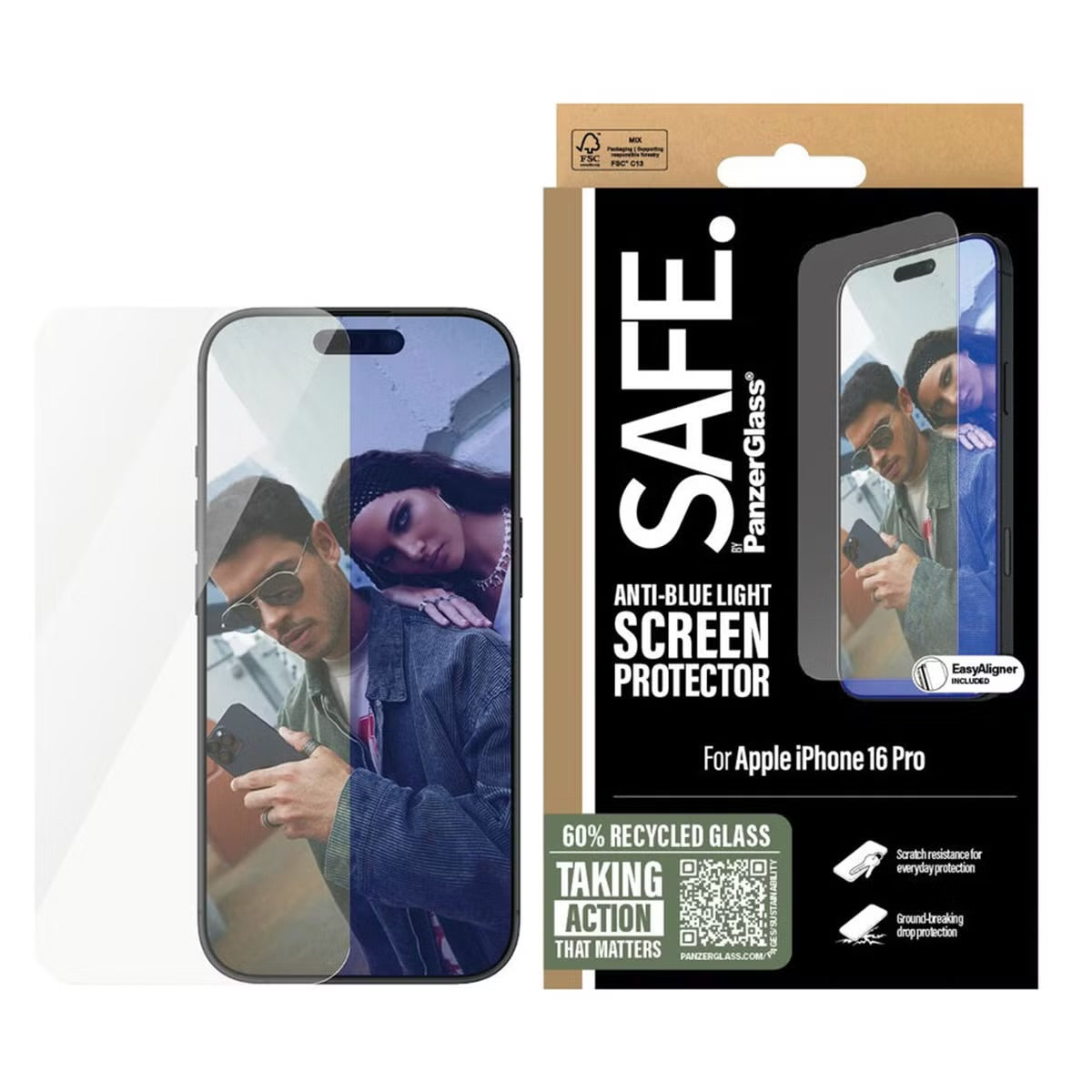 SAFE by PanzerGlass ﻿EyeScreenprotector Ultra Wide Fit met applicator voor de Apple iPhone 16 Pro