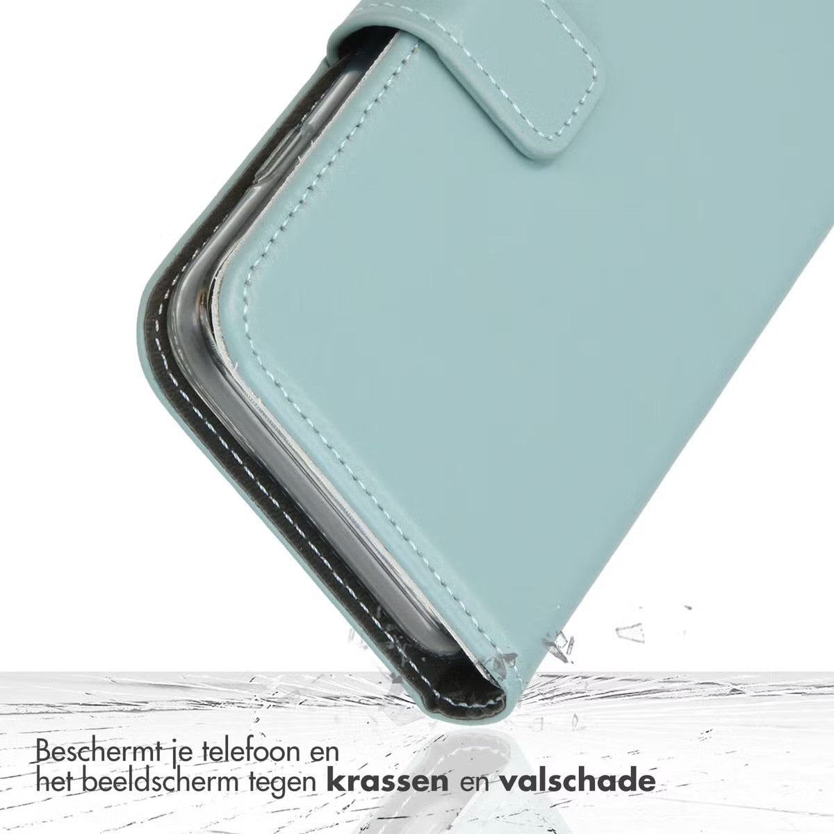 Selencia Echt Leren Bookcase voor de Apple iPhone 17 - Lichtblauw
