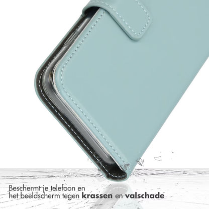 Selencia Echt Leren Bookcase voor de Apple iPhone 17 - Lichtblauw