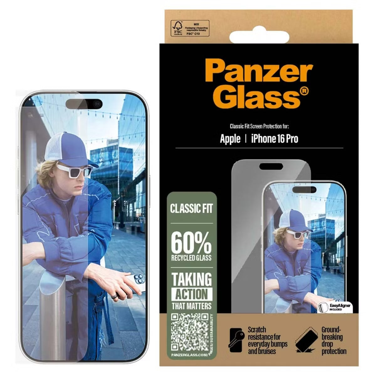 PanzerGlass Anti-Bacterial Screenprotector voor de Apple iPhone 16 Pro