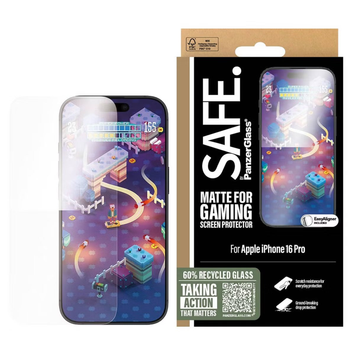 SAFE by PanzerGlass Gaming Screenprotector Ultra Wide Fit met applicator voor de Apple iPhone 16 Pro