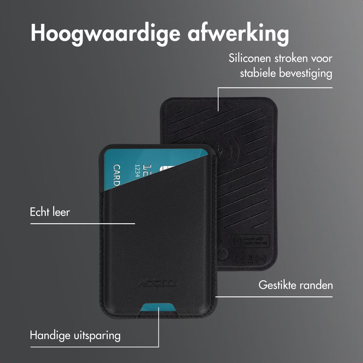 Accezz Magnetische Leren Kaarthouder - Geschikt voor Apple Find My - Onyx Black