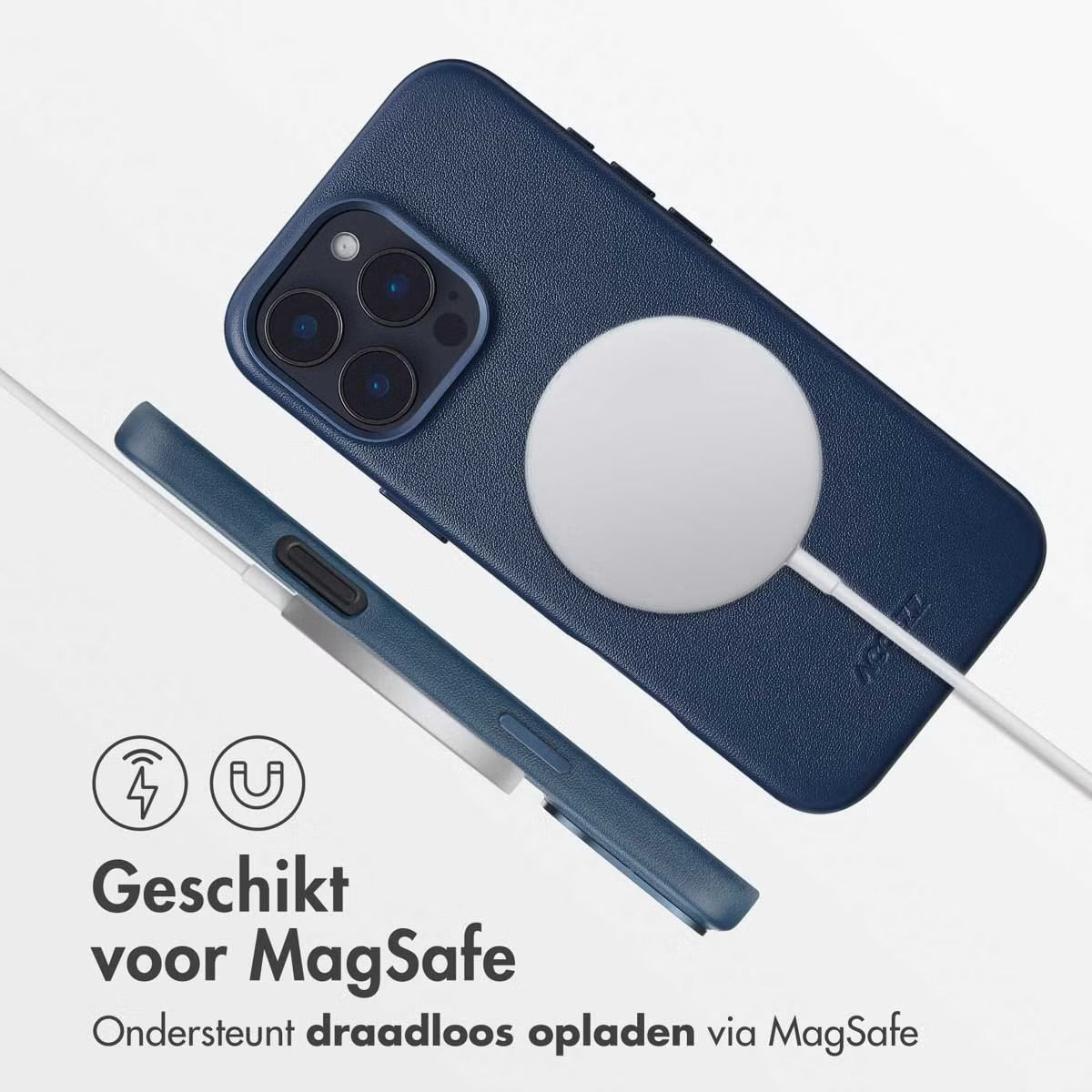 Accezz MagSafe Leather Backcover voor de Apple iPhone 16 Pro Max - Nightfall Blue