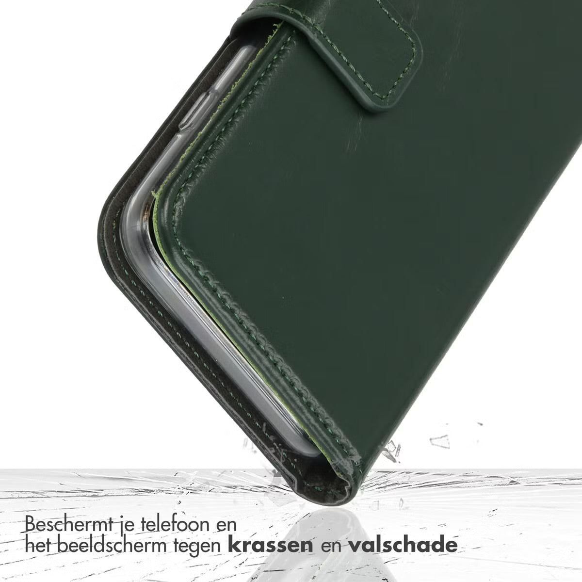 Selencia Echt Leren Bookcase voor de Apple iPhone 17 Pro - Groen