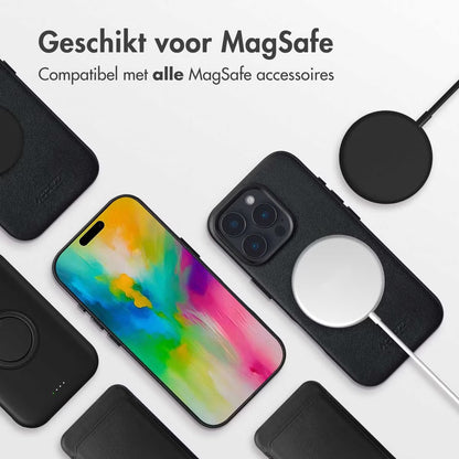 Accezz MagSafe Leather Backcover voor de Apple iPhone 16 Pro Max - Onyx Black