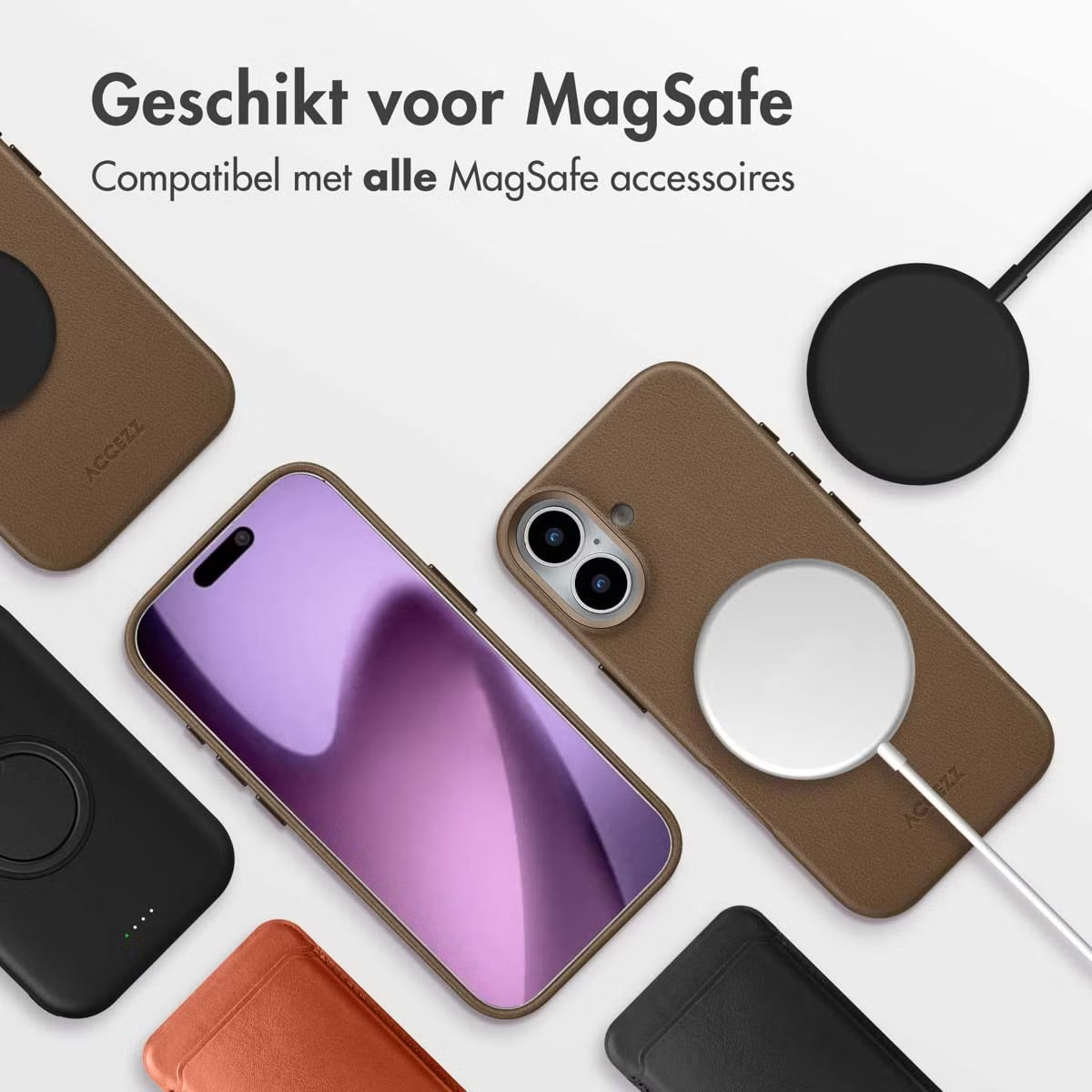 Accezz MagSafe Leather Backcover voor de Apple iPhone 17 - Coffee