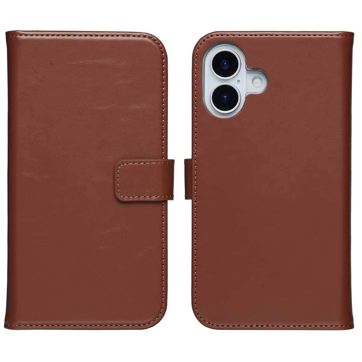Selencia Echt Leren Bookcase voor de Apple iPhone 17 - Lichtbruin