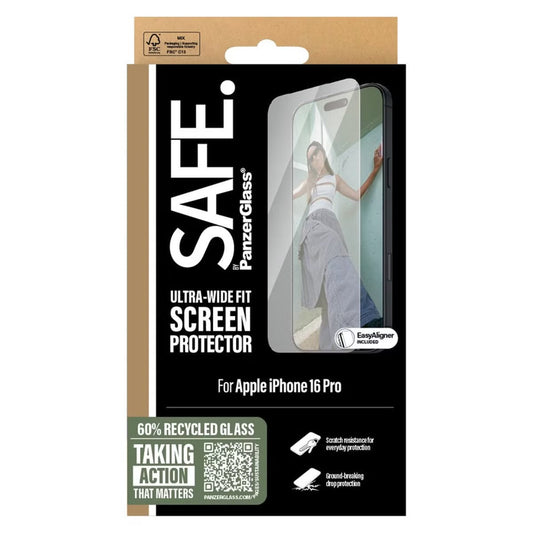 SAFE by PanzerGlass Ultra-Wide Fit Screenprotector voor de Apple iPhone 16 Pro