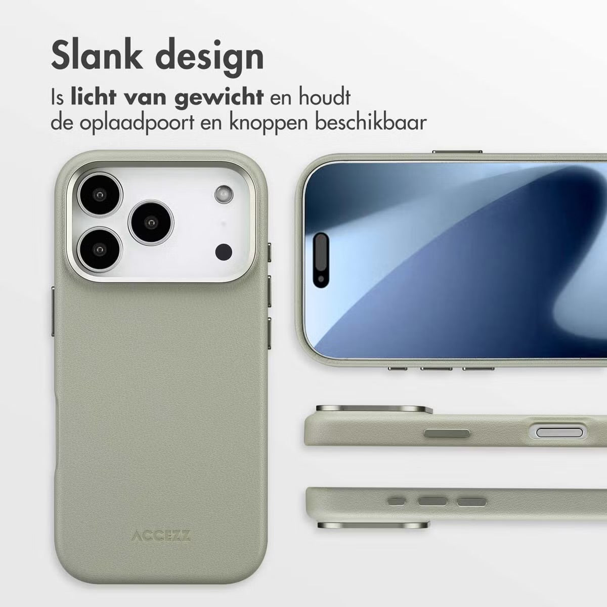 Accezz MagSafe Leather Backcover voor de Apple iPhone 17 Pro - Lichtgrijs