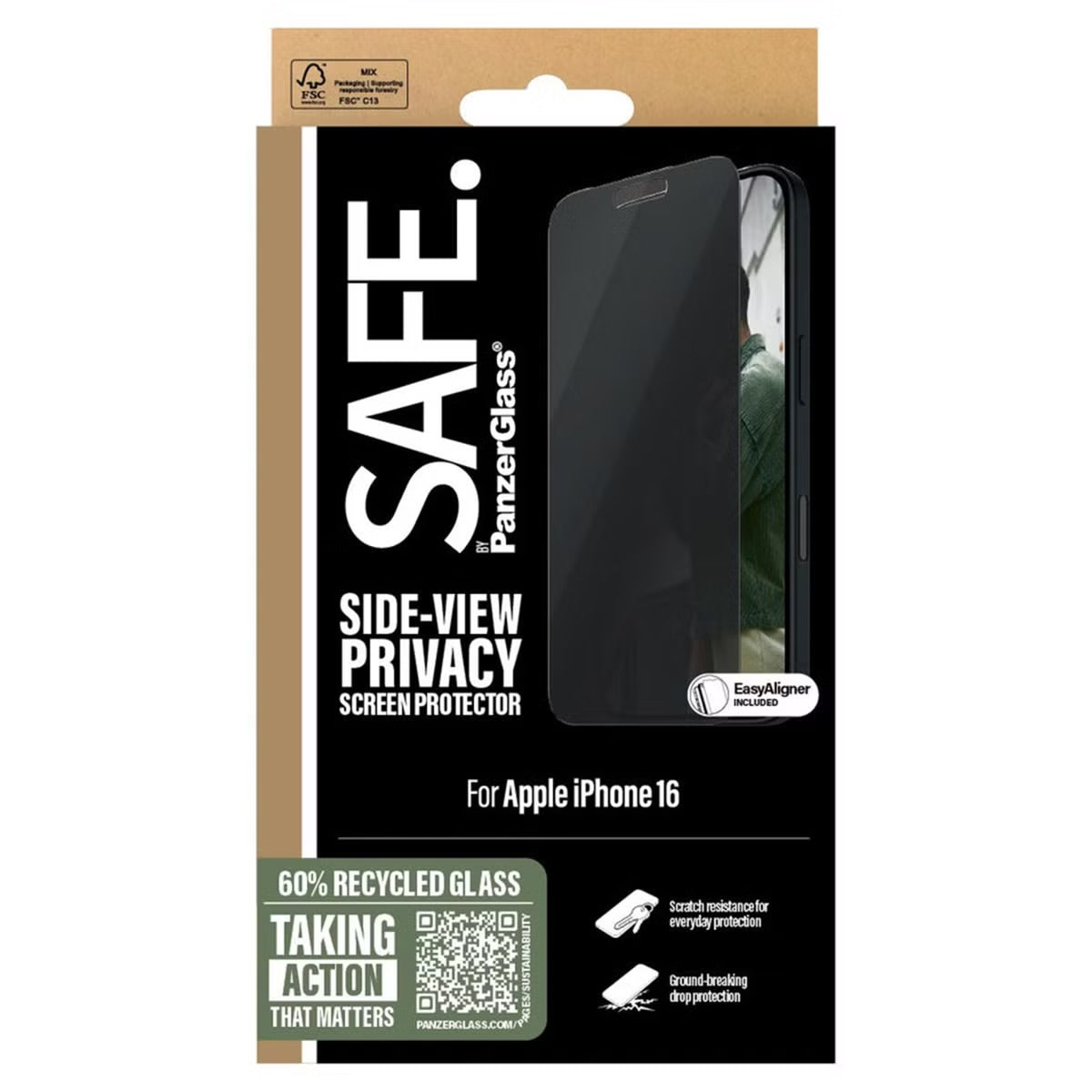 SAFE by PanzerGlass Privacy Screenprotector Ultra Wide Fit with applicator for Apple iPhone 16