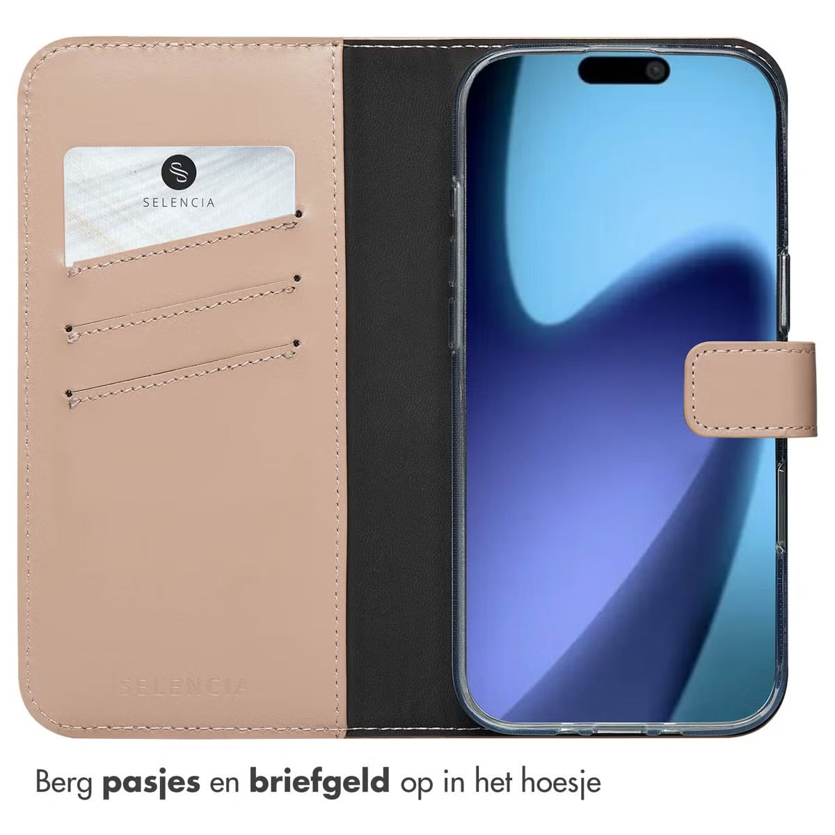 Selencia Echt Leren Bookcase voor de Apple iPhone Air - Dusty Pink