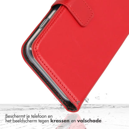 Selencia Echt Leren Bookcase voor de Apple iPhone 17 Pro - Rood