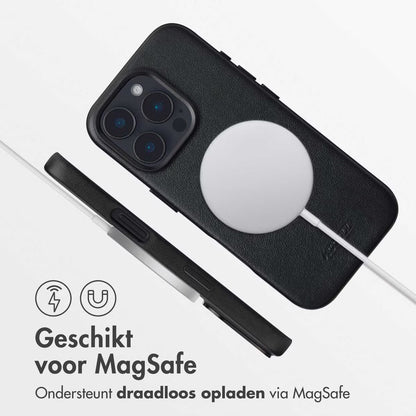 Accezz MagSafe Leather Backcover voor de Apple iPhone 16 Pro - Onyx Black