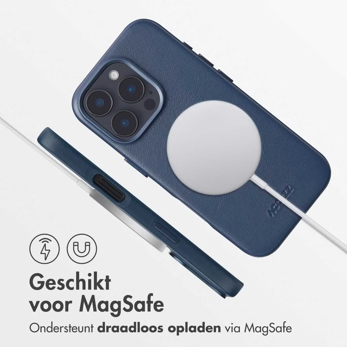 Accezz MagSafe Leather Backcover voor de Apple iPhone 16 Pro - Nightfall Blue