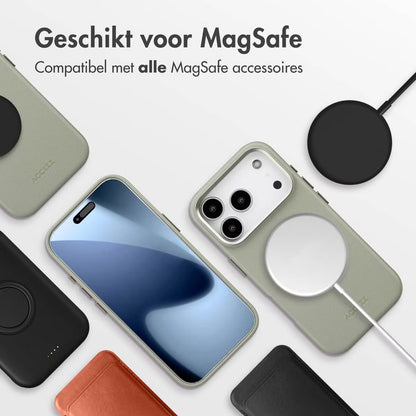 Accezz MagSafe Leather Backcover voor de Apple iPhone 17 Pro - Lichtgrijs
