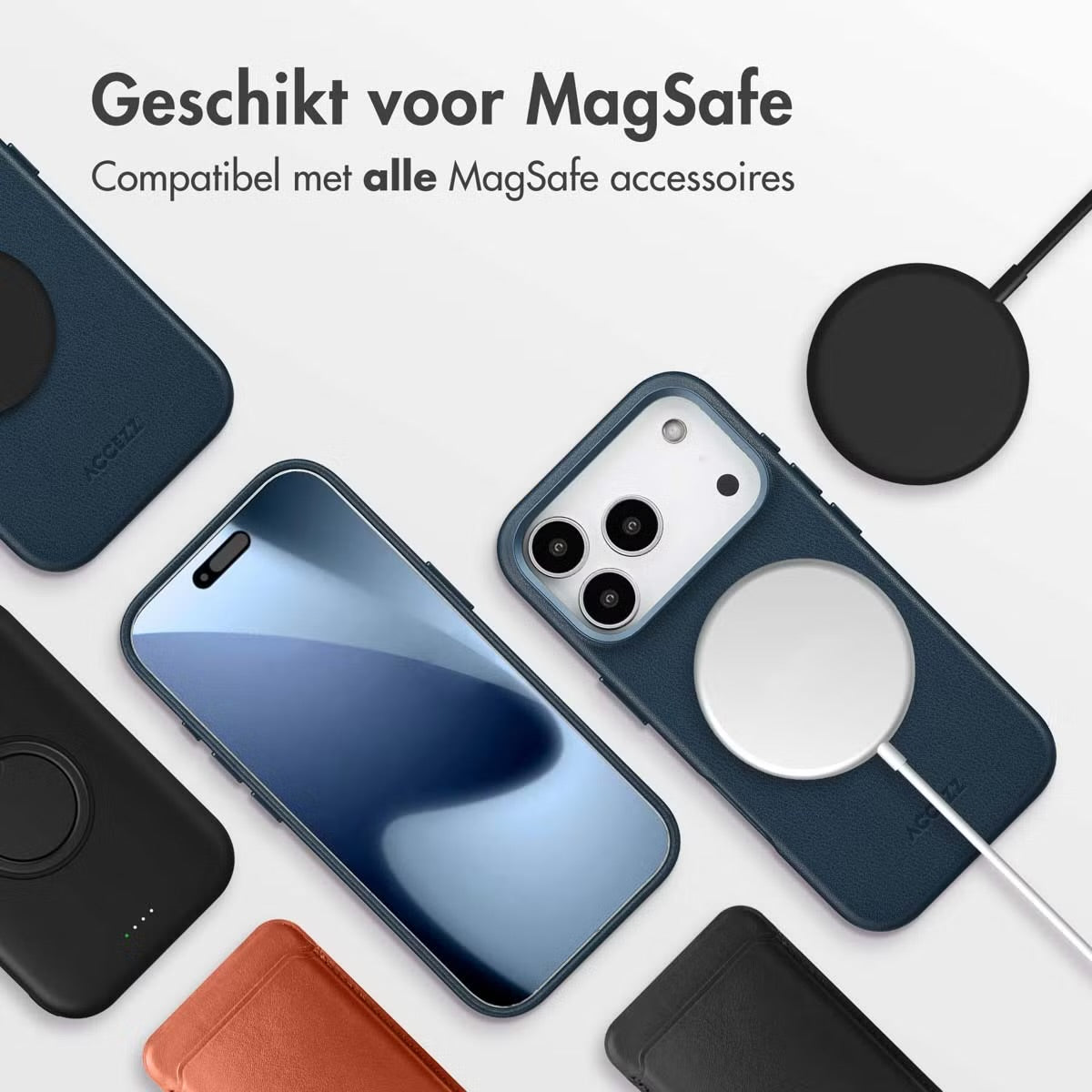 Accezz MagSafe Leather Backcover voor de Apple iPhone 17 Pro - Nightfall Blue