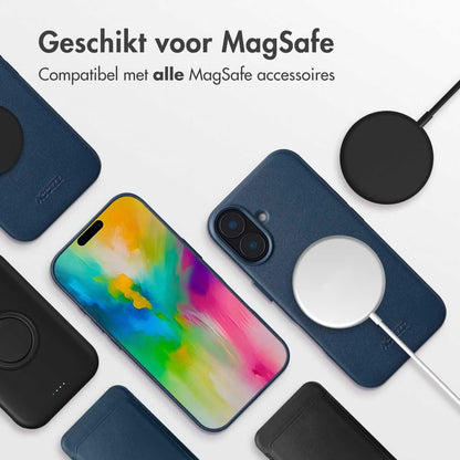 Accezz MagSafe Leather Backcover voor de Apple iPhone 16 - Nightfall Blue