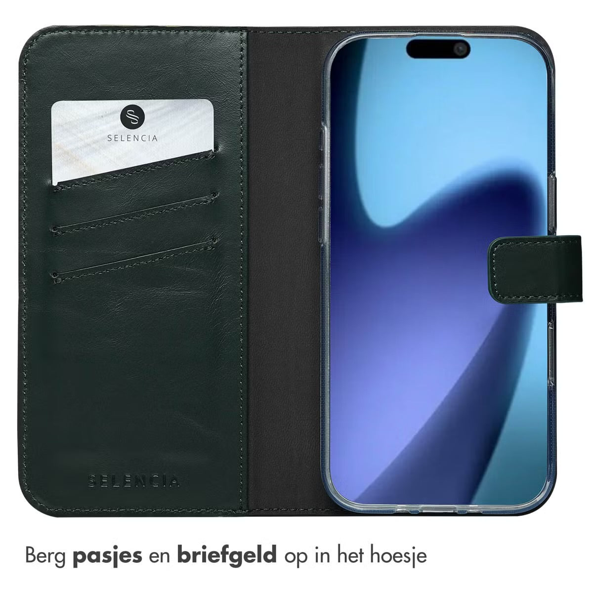 Selencia Echt Leren Bookcase voor de Apple iPhone Air - Groen