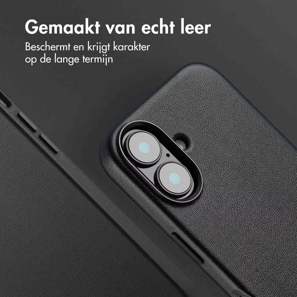 Accezz MagSafe Leather Backcover voor de Apple iPhone 16 - Onyx Black