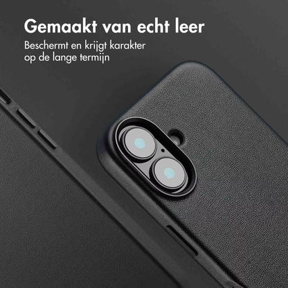 Accezz MagSafe Leather Backcover voor de Apple iPhone 16 - Onyx Black