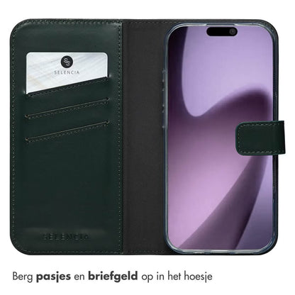 Selencia Echt Leren Bookcase voor de Apple iPhone 17 - Groen