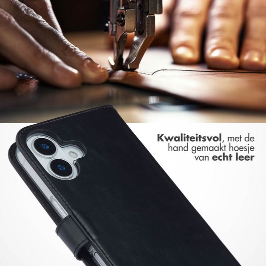 Selencia Echt Leren Bookcase voor de Apple iPhone 17 - Zwart