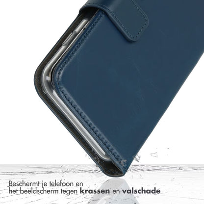 Selencia Echt Leren Bookcase voor de Apple iPhone 17 Pro - Blauw