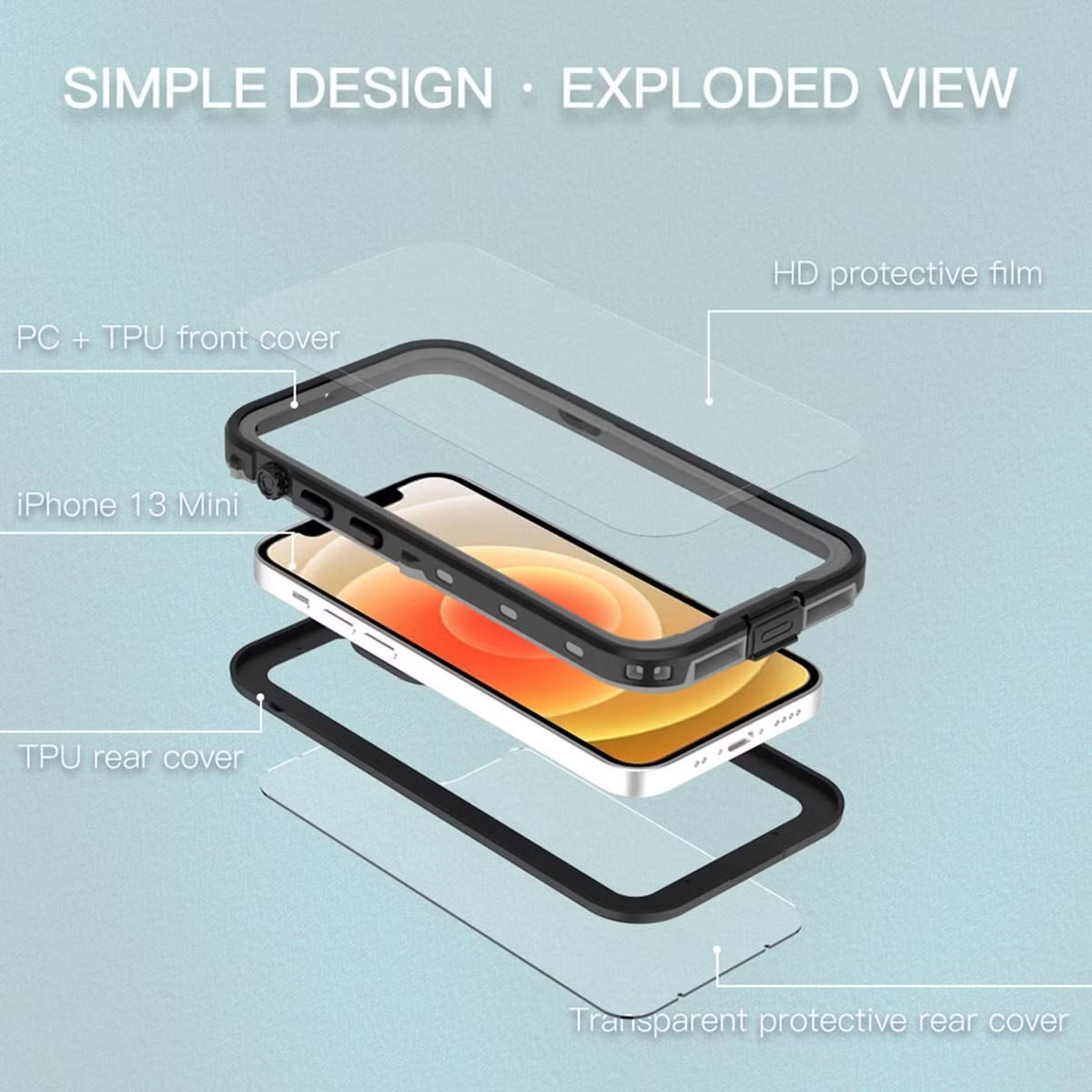 Redpepper Dot Plus Waterproof Backcover voor de Apple iPhone 13 Mini - Zwart