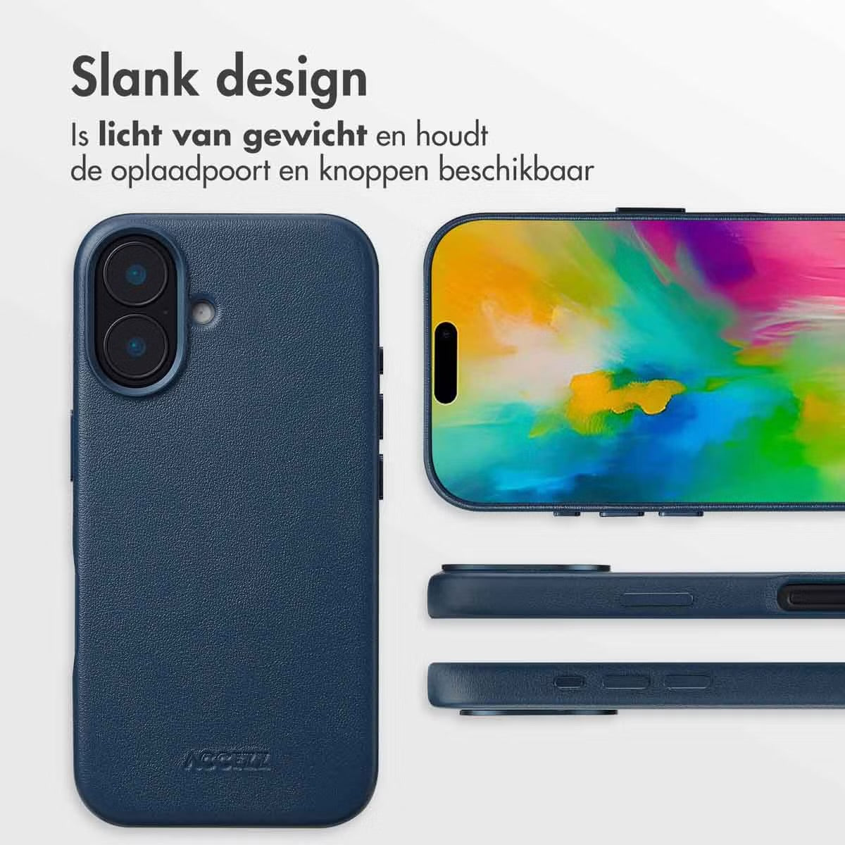 Accezz MagSafe Leather Backcover voor de Apple iPhone 16 - Nightfall Blue