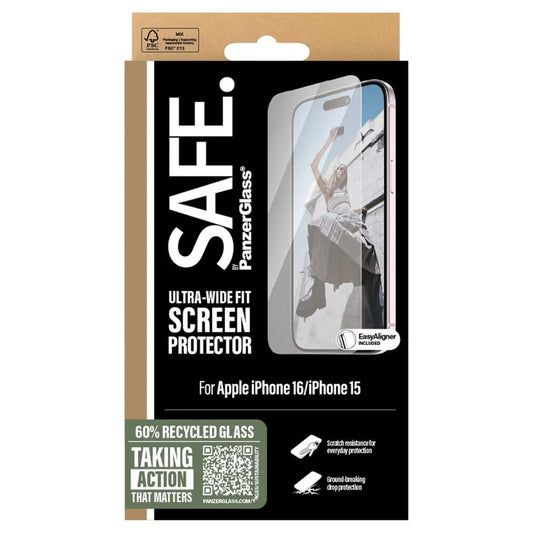 SAFE by PanzerGlass Ultra-Wide Fit Screenprotector voor de Apple iPhone 16