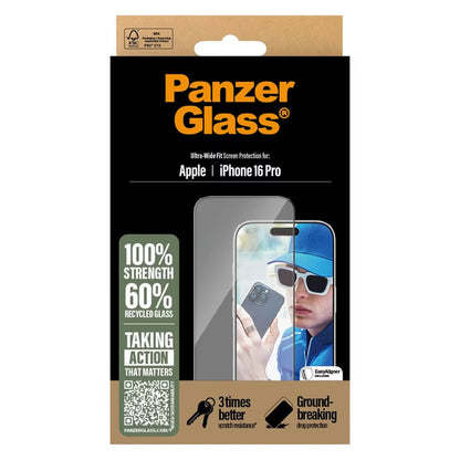 PanzerGlass Ultra-Wide Fit Anti-Bacterial Screenprotector voor de Apple iPhone 16 Pro