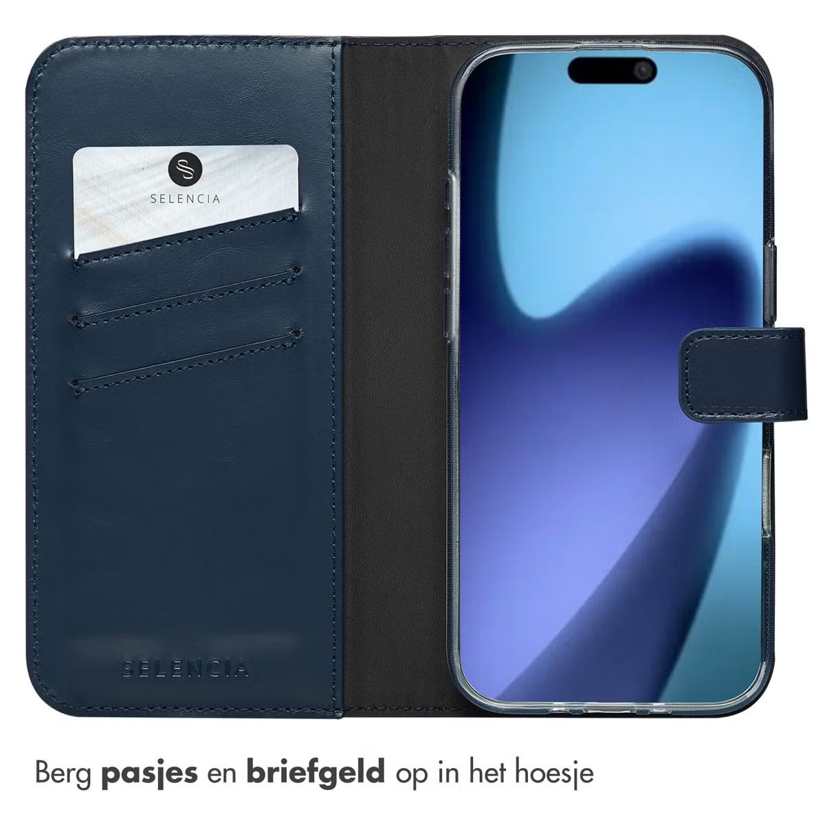 Selencia Echt Leren Bookcase voor de Apple iPhone Air - Blauw