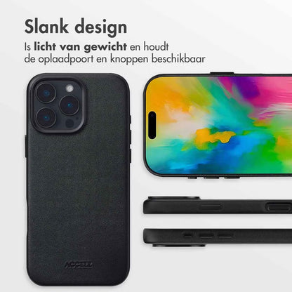 Accezz MagSafe Leather Backcover voor de Apple iPhone 16 Pro Max - Onyx Black