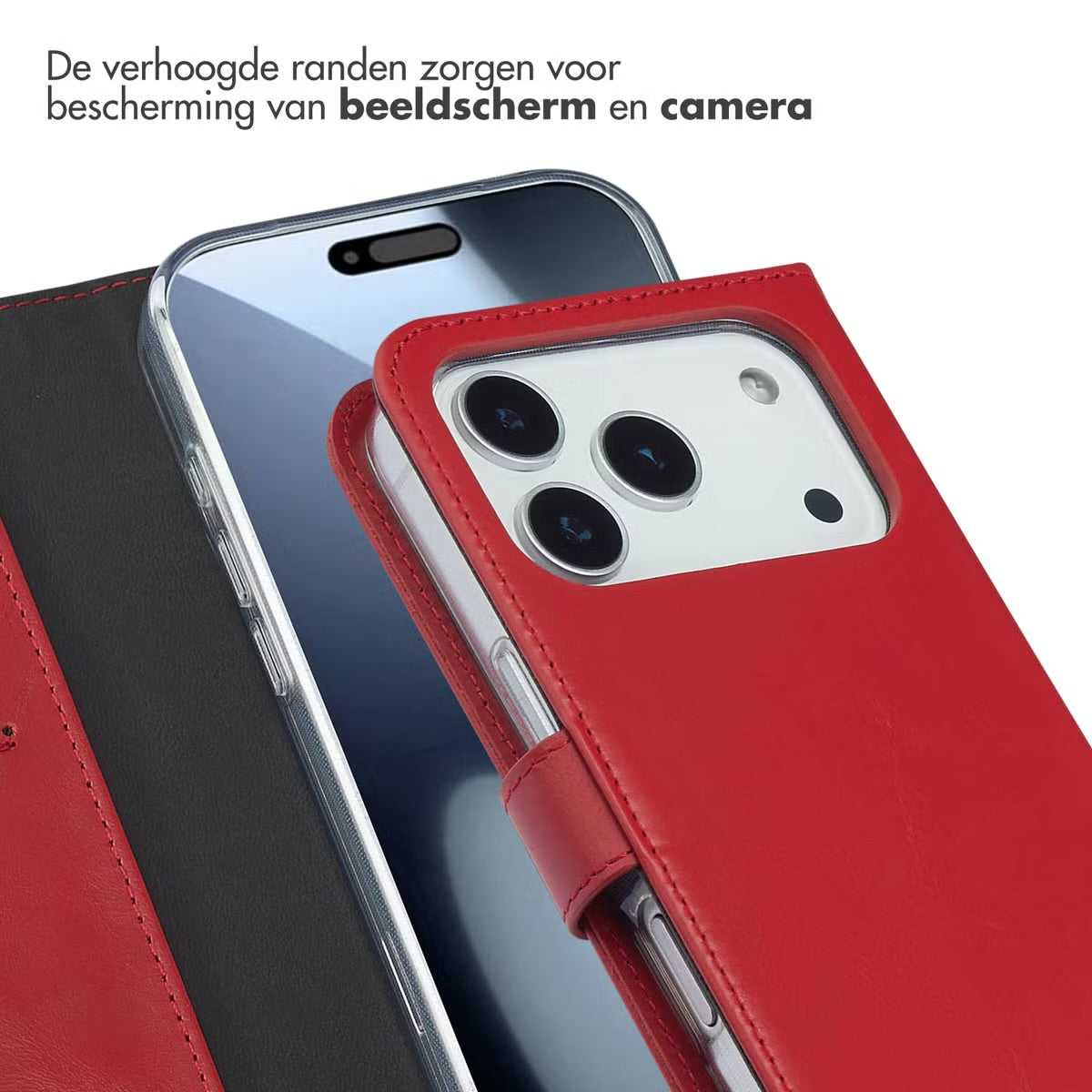 Selencia Echt Leren Bookcase voor de Apple iPhone 17 Pro - Rood