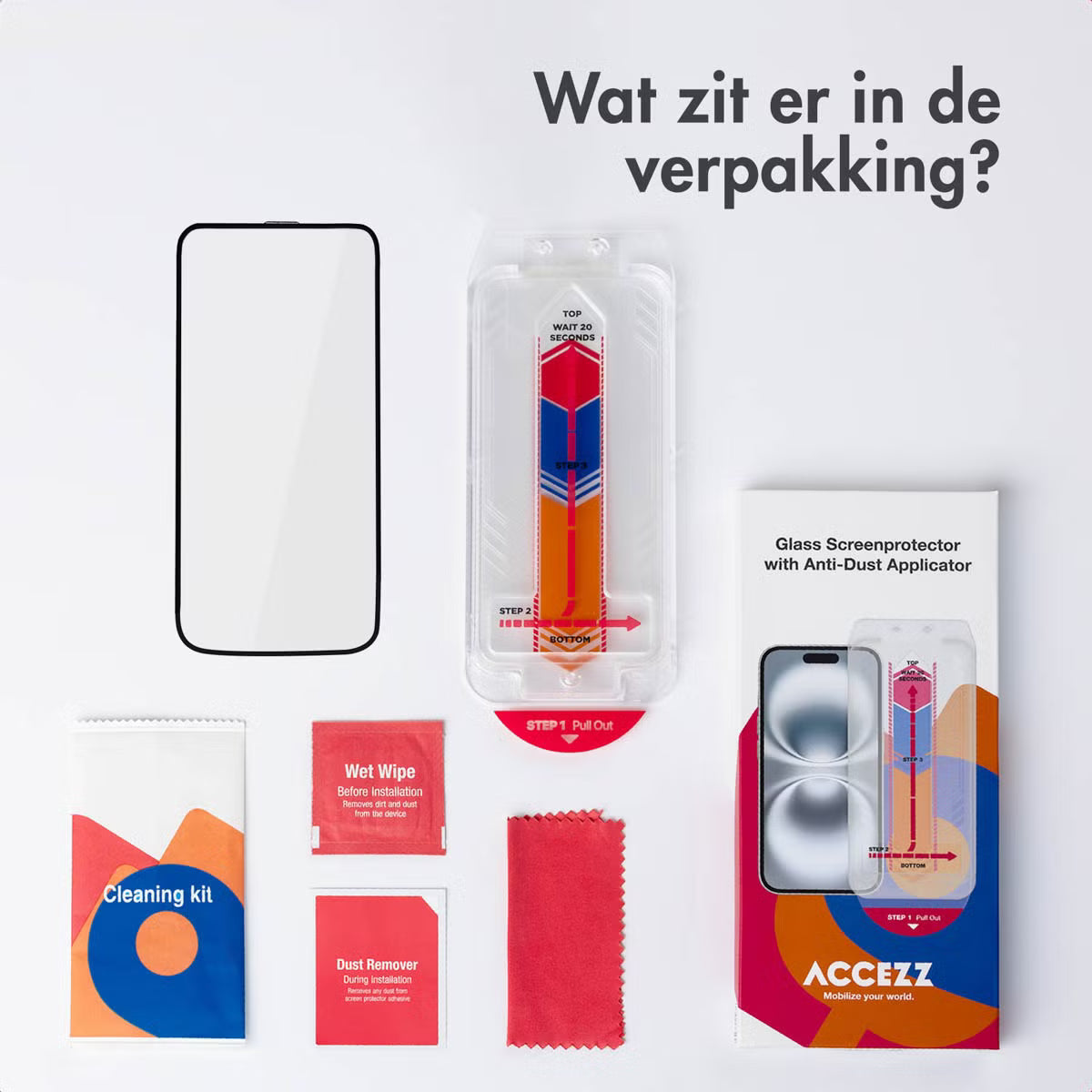 Accezz Gehard Glas Screenprotector + Applicator voor de Apple iPhone 17 Pro Max