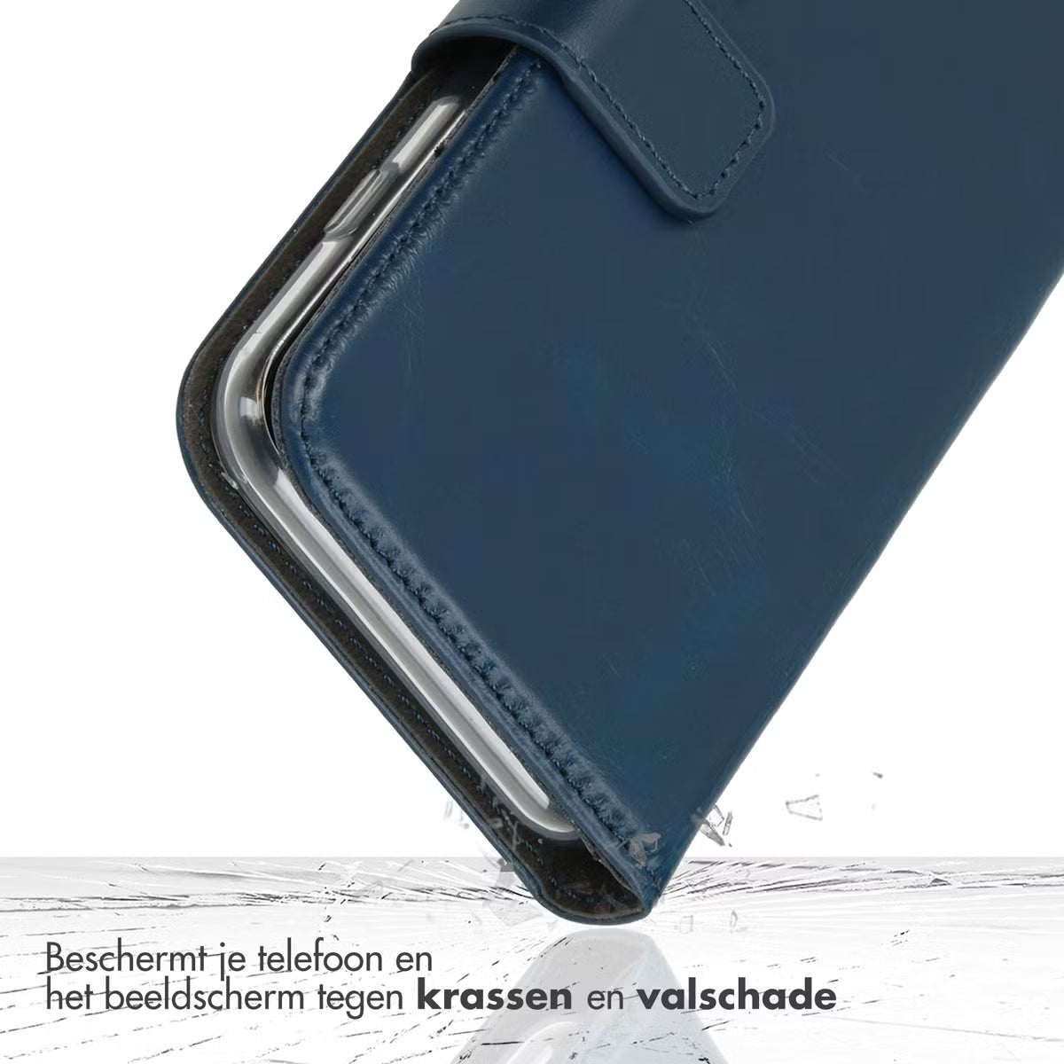 Selencia Echt Leren Bookcase voor de Apple iPhone 17 Pro Max - Blauw