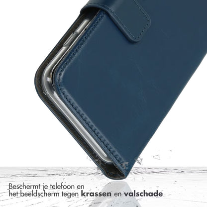 Selencia Echt Leren Bookcase voor de Apple iPhone 17 Pro Max - Blauw