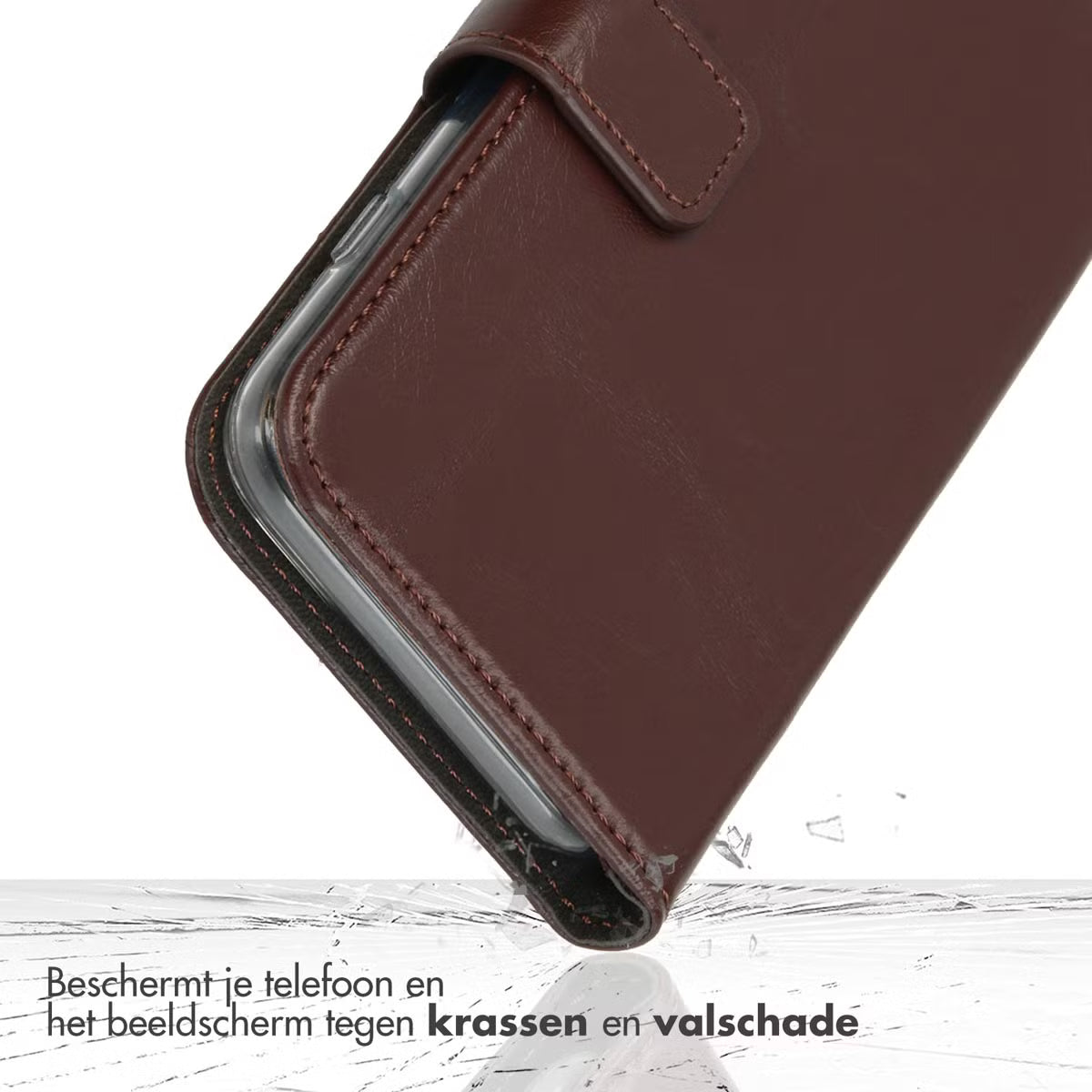 Selencia Echt Leren Bookcase voor de Apple iPhone 17 Pro Max - Bruin