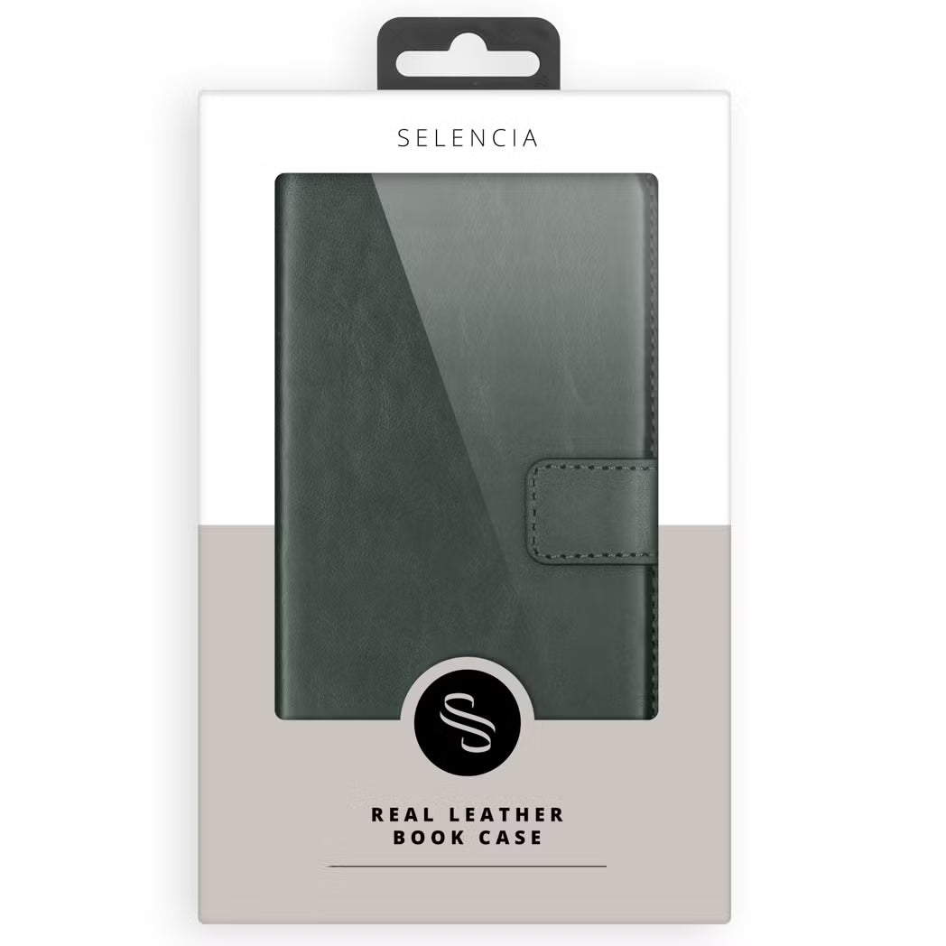 Selencia Echt Leren Bookcase voor de Apple iPhone 17 Pro Max - Groen