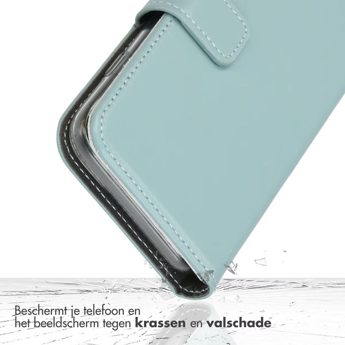 Selencia Echt Leren Bookcase voor de Apple iPhone 17 Pro Max - Lichtblauw