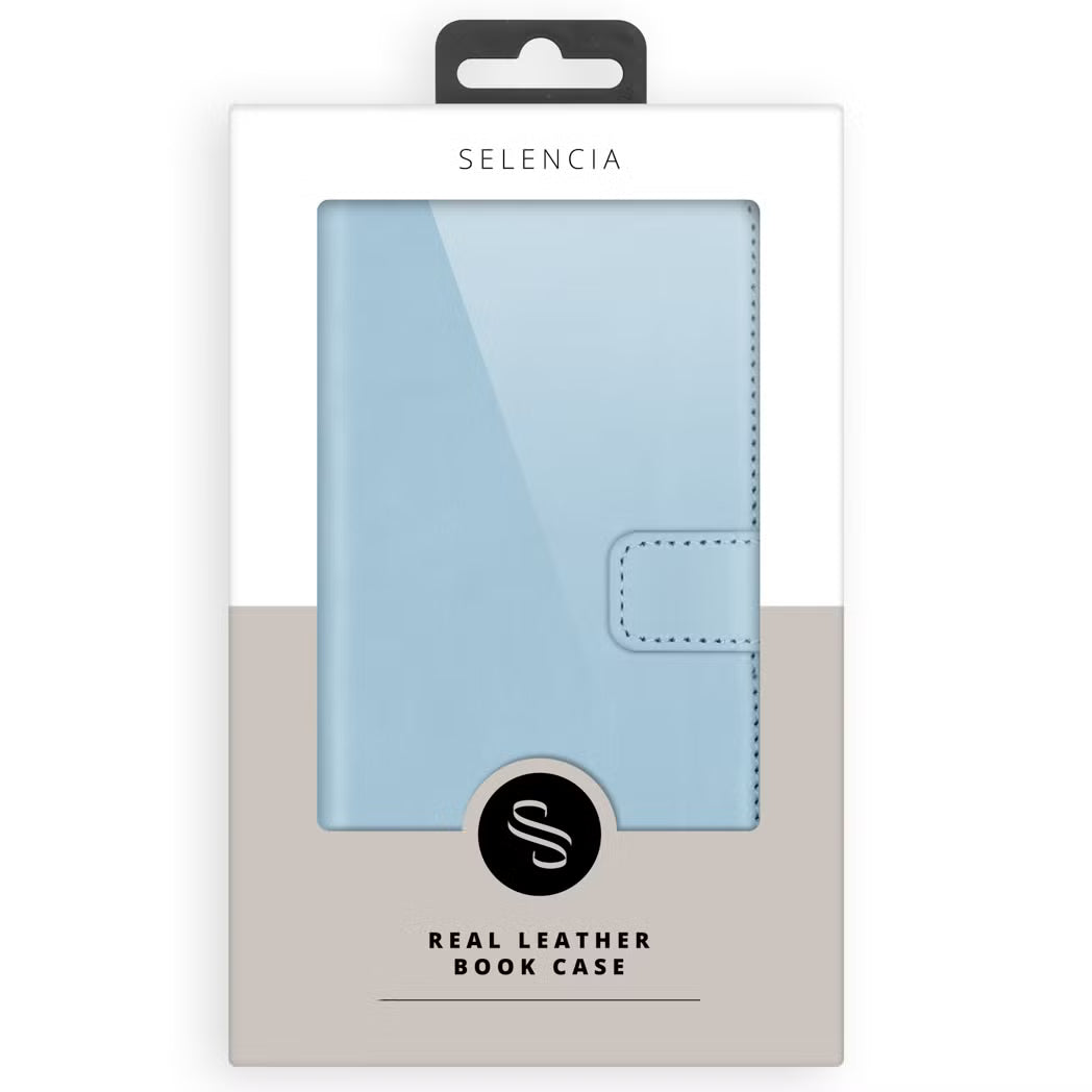 Selencia Echt Leren Bookcase voor de Apple iPhone 17 Pro Max - Lichtblauw