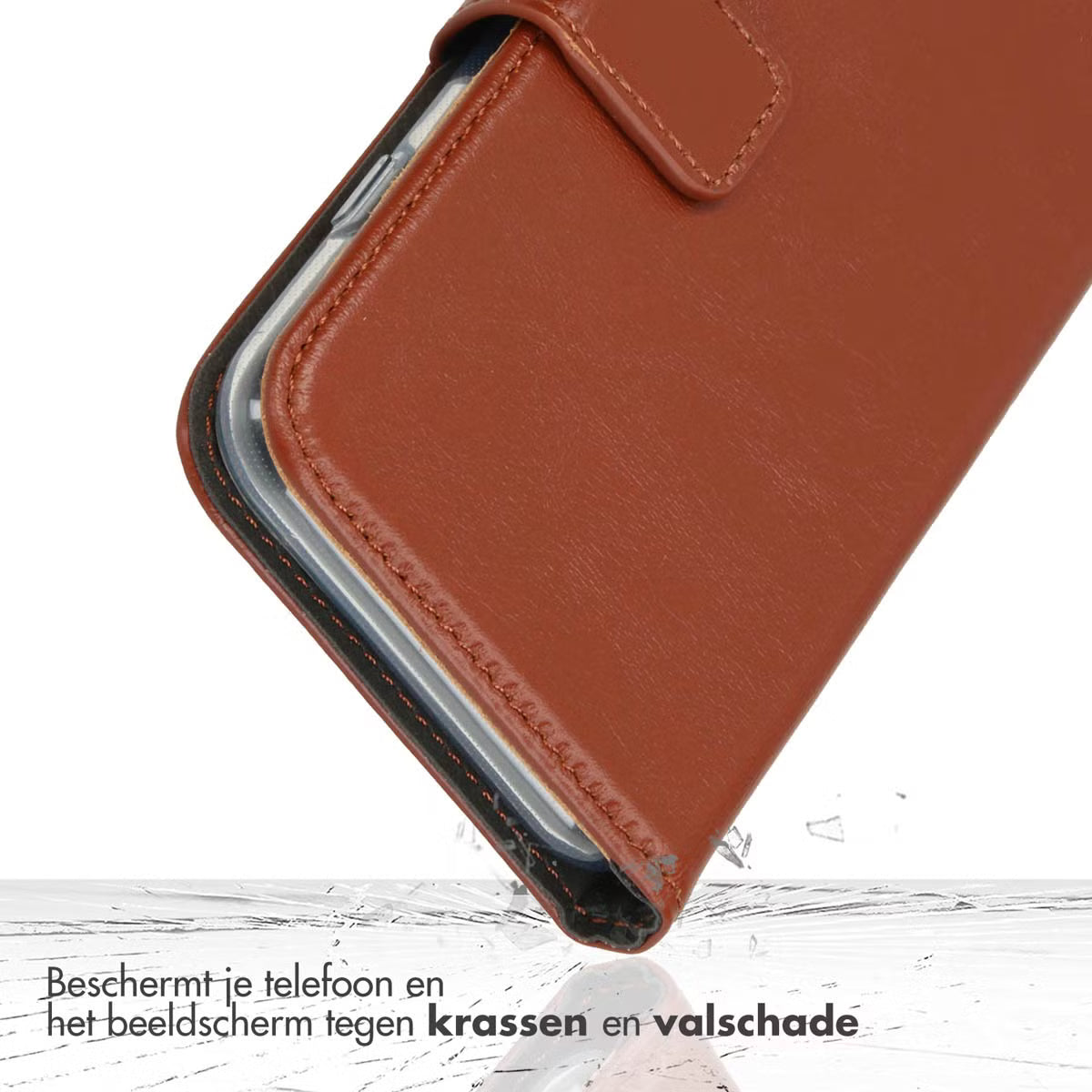 Selencia Echt Leren Bookcase voor de Apple iPhone 17 Pro Max - Lichtbruin