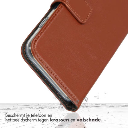 Selencia Echt Leren Bookcase voor de Apple iPhone 17 Pro Max - Lichtbruin